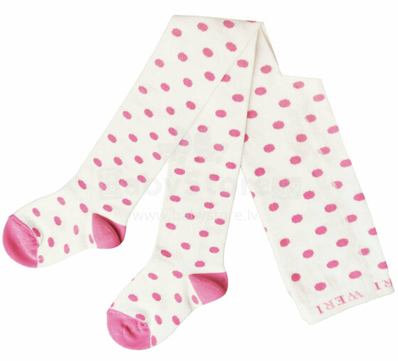 Weri Spezials Children's Tights Big Dots Cream and Rose ART.WERI-0163 High quality children's cotton tights for gilrs