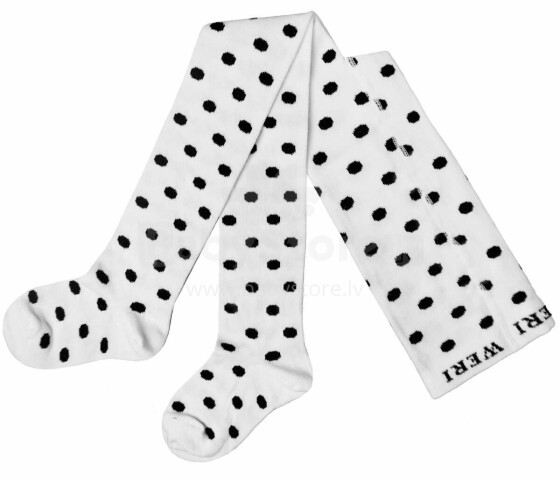Weri Spezials Children's Tights Big Dots Cream and Black ART.WERI-0181 High quality children's cotton tights for gilrs