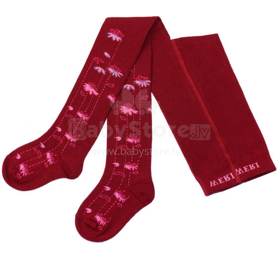 Weri Spezials Children's Tights Elegant Flowers Ruby ART.WERI-2396 High quality children's cotton tights for gilrs