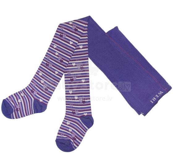 Weri Spezials Children's Tights Hearts and Stripes Lilac ART.SW-0377 High quality children's cotton tights for girls