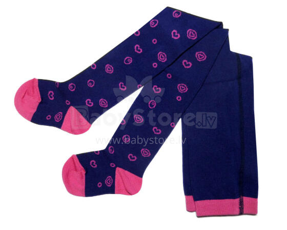 Weri Spezials Bērnu Zeķubikses Hearts and Swirls Ink Blue and Dark Pink ART.WERI-4829 Augstas kvalitātes bērnu kokvilnas Zeķubikses meitenēm