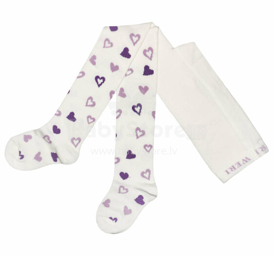 Weri Spezials Children's Tights Hearts Cream and Lilac ART.WERI-2203 High quality children's cotton tights for girls