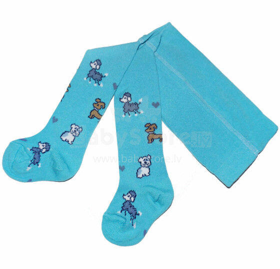 Weri Spezials Children's Tights Cute Dogs Turquoise ART.WERI-7797 High quality children's cotton tights for girls