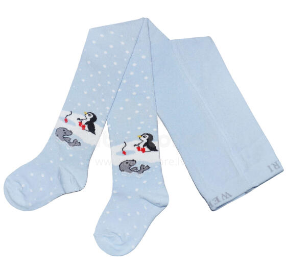 Weri Spezials Children's Tights Penguin and Friends Light Blue ART.WERI-7703 High quality children's cotton tights for kids
