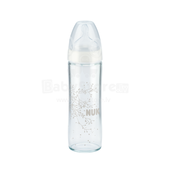 Nuk First Choice Art.SD08 Stikla pudelīte  lateksa knupīti pienam, 1.izmēra (0-6 mēn.) 240 ml