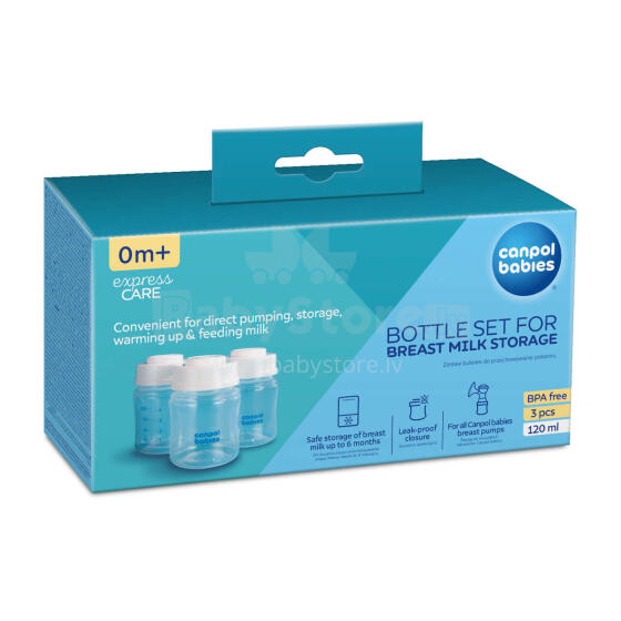 CANPOL BABIES pudelīšu komplekts mātes piena uzglabāšanai 3x120ml, 0M+, 35/235