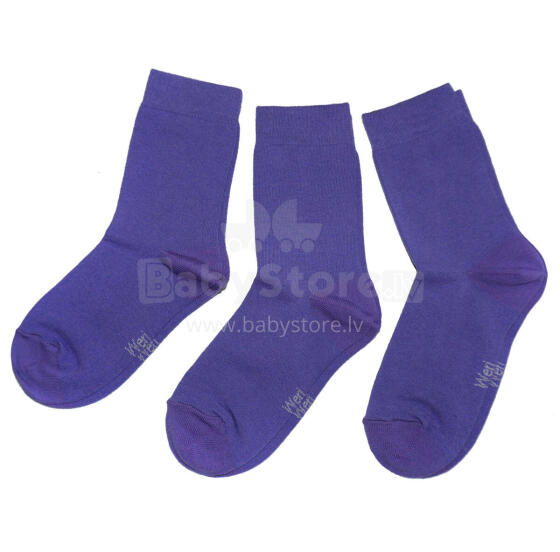 Weri Spezials Bērnu zeķes Monochrome Violet ART.SW-0744 Trīs pāri augstas kvalitātes kokvilnas bērnu zeķes