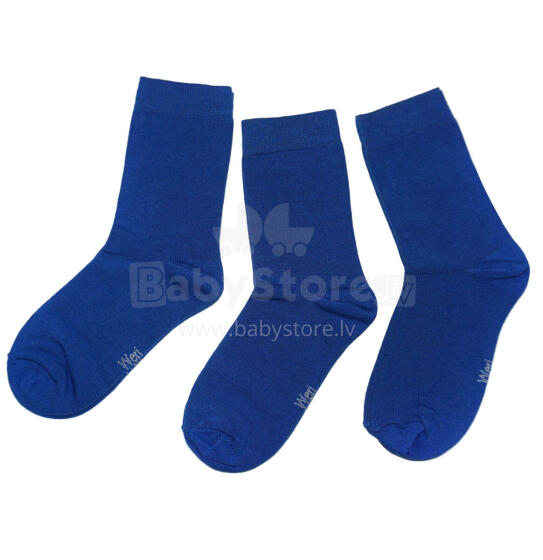 Weri Spezials Children's Socks Monochrome Royal Blue ART.SW-0846 Pack of three high quality children's cotton socks