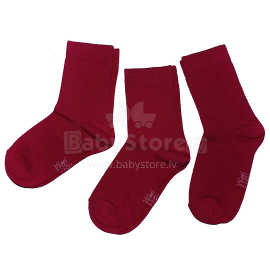 Weri Spezials Bērnu zeķes Monochrome Wine Red ART.SW-0816 Trīs pāri augstas kvalitātes kokvilnas bērnu zeķes
