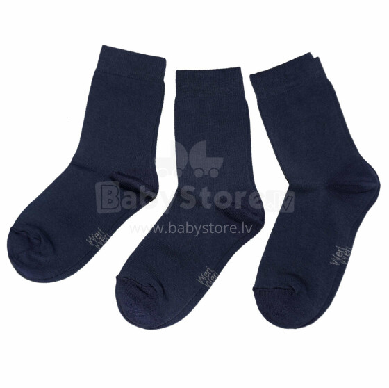 Weri Spezials Children's Socks Monochrome Ink Blue ART.SW-0704 Pack of three high quality children's cotton socks