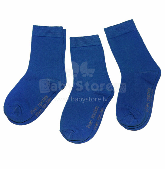 Weri Spezials Children's Socks Monochrome Malibu Blue ART.SW-0839 Pack of three high quality children's cotton socks