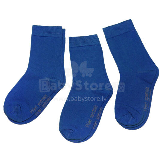 Weri Spezials Bērnu zeķes Monochrome Malibu Blue ART.SW-0839 Trīs pāri augstas kvalitātes kokvilnas bērnu zeķes