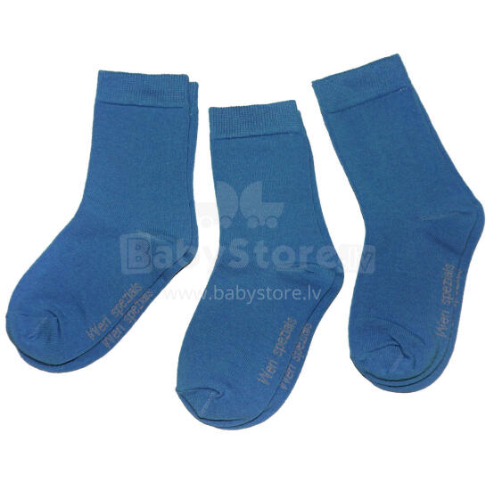 Weri Spezials Bērnu zeķes Monochrome Baltic Blue ART.SW-0853 Trīs pāri augstas kvalitātes kokvilnas bērnu zeķes