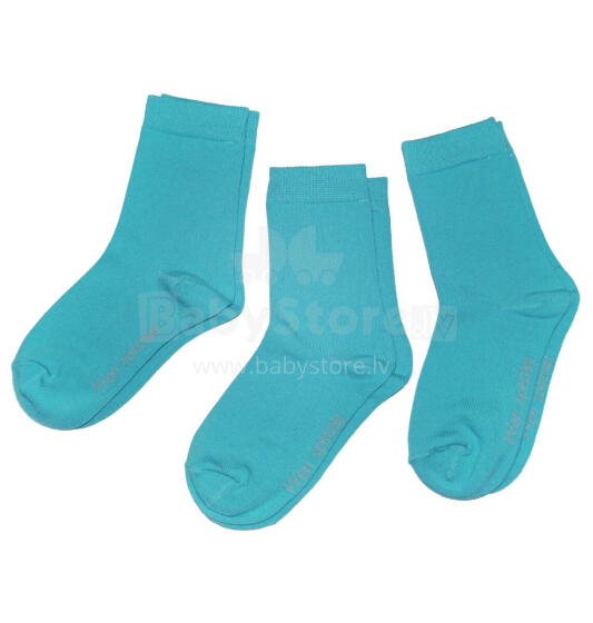 Weri Spezials Bērnu zeķes Monochrome Turquoise ART.SW-0938 Trīs pāri augstas kvalitātes kokvilnas bērnu zeķes