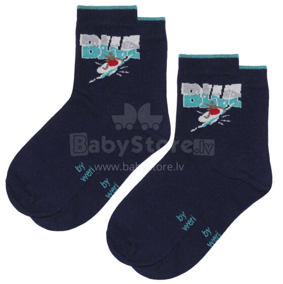 Weri Spezials Children's Socks Surfer Navy ART.WERI-1080 Pack of two high quality children's cotton socks