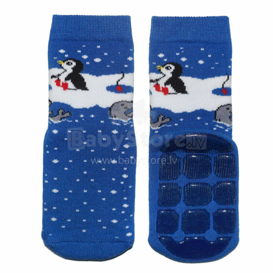 Weri Spezials Children's Non-Slip Socks Penguin and friends Medium Blue ART.WERI-1535 High quality children's socks made of cotton with non-slip coating