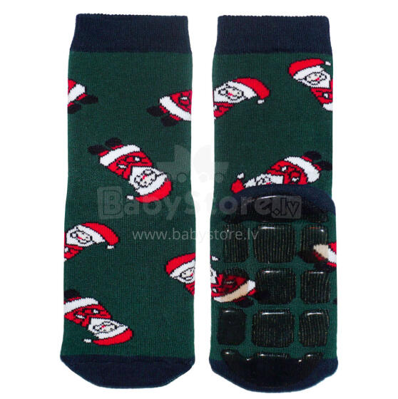 Weri Spezials Bērnu pretslīdes zeķes Christmas Dark Green ART.WERI-4350 Augstas kvalitātes bērnu zeķes no kokvilnas ar pretslīdes pārklājumu