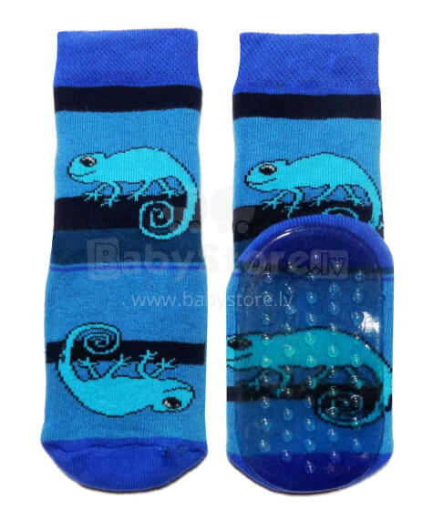 Weri Spezials Children's Non-Slip Socks Chameleon Cornflower Blue ART.WERI-2135 High quality children's socks made of cotton with non-slip coating