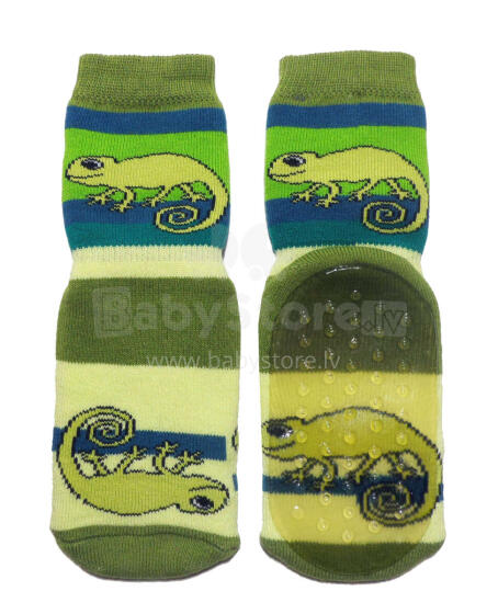 Weri Spezials Children's Non-Slip Socks Chameleon Green ART.WERI-2362 High quality children's socks made of cotton with non-slip coating