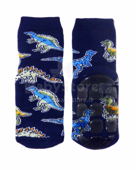 Weri Spezials Children's Non-Slip Socks Dinosaurs Navy ART.SW-0997 High quality children's socks made of cotton with non-slip coating