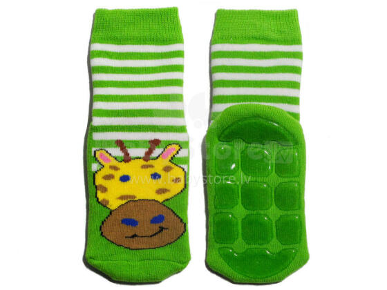 Weri Spezials Bērnu pretslīdes zeķes Giraffe and Stripes Green ART.SW-1975 Augstas kvalitātes bērnu zeķes no kokvilnas ar pretslīdes pārklājumu