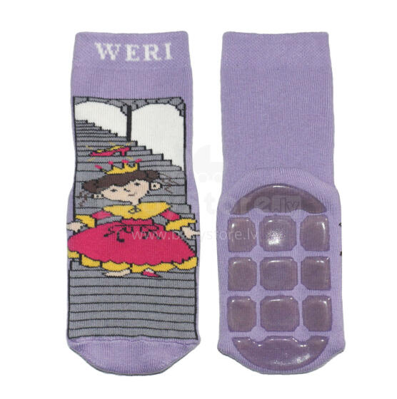 Weri Spezials Bērnu pretslīdes zeķes Cinderella Lilac ART.WERI-1195 Augstas kvalitātes bērnu zeķes no kokvilnas ar pretslīdes pārklājumu