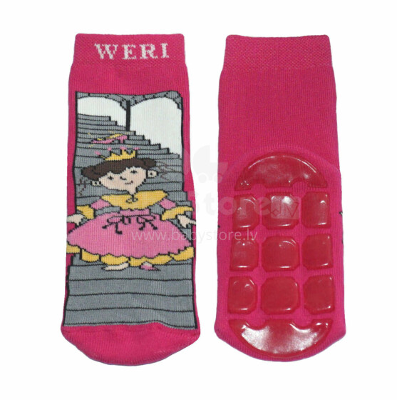 Weri Spezials Детские нескользящие носки Cinderella Pink ART.WERI-3183 Высококачественных детских носков из хлопка с нескользящим покрытием