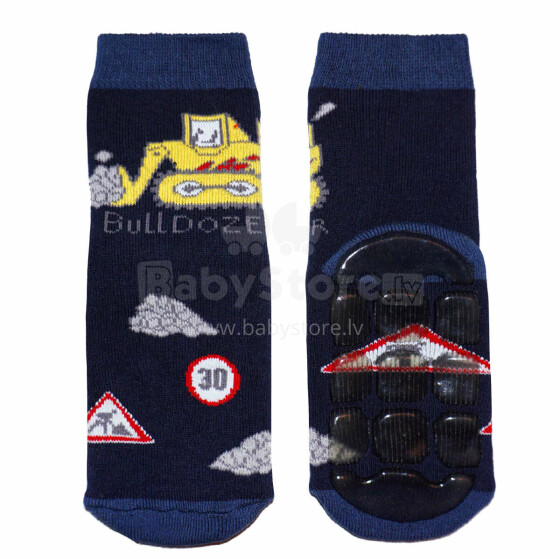 Weri Spezials Детские нескользящие носки Bulldozer Navy ART.WERI-2784 Высококачественных детских носков из хлопка с нескользящим покрытием
