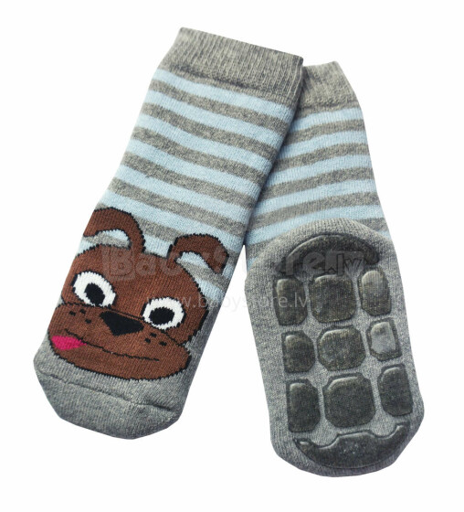 Weri Spezials Детские нескользящие носки Charlie the dog Grey ART.WERI-4611 Высококачественных детских носков из хлопка с нескользящим покрытием