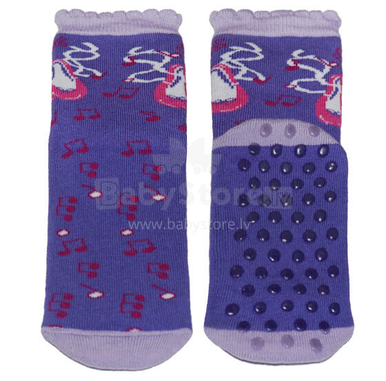 Weri Spezials Bērnu pretslīdes zeķes Ballet Shoes Lilac ART.WERI-0925 Augstas kvalitātes bērnu zeķes no kokvilnas ar pretslīdes pārklājumu