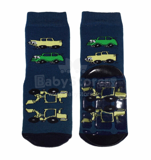 Weri Spezials Children's Non-Slip Socks Big Cars Navy ART.WERI-1493 High quality children's socks made of cotton with non-slip coating