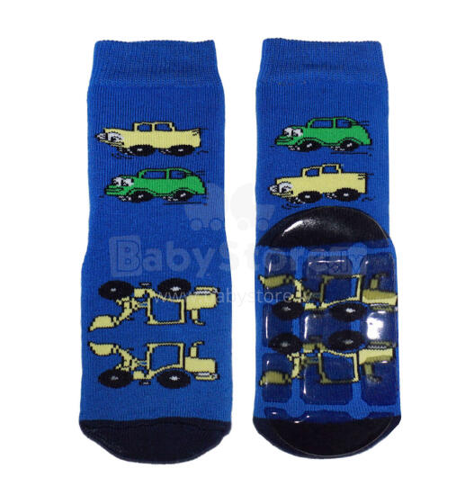 Weri Spezials Children's Non-Slip Socks Big Cars Royal Blue ART.WERI-1850 High quality children's socks made of cotton with non-slip coating