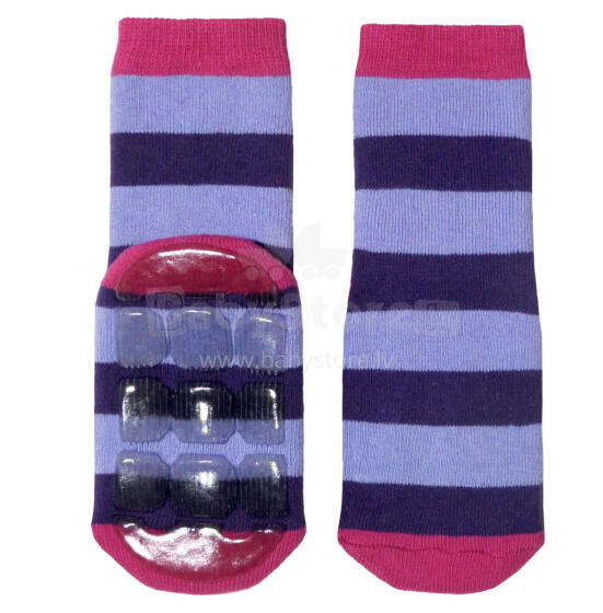 Weri Spezials Bērnu pretslīdes zeķes Big Stripes Lilac ART.SW-1017 Augstas kvalitātes bērnu zeķes no kokvilnas ar pretslīdes pārklājumu