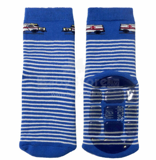 Weri Spezials Children's Non-Slip Socks Emergency Car Royal Blue ART.SW-1121 High quality children's socks made of cotton with non-slip coating