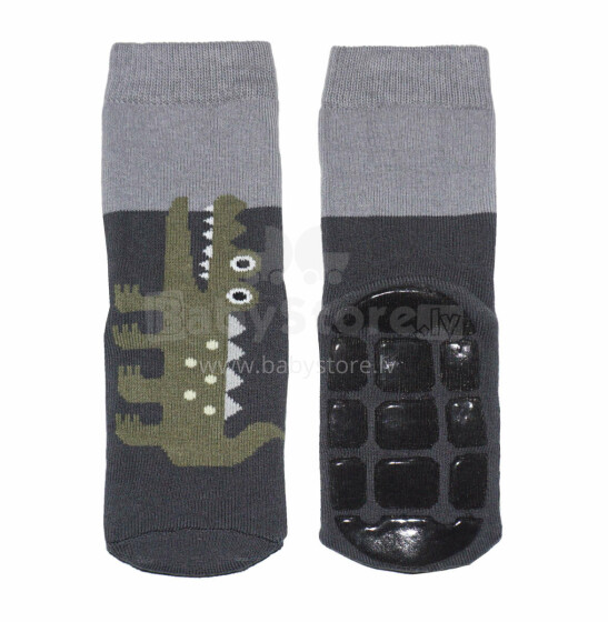 Weri Spezials Children's Non-Slip Socks Crocodile Dark Grey ART.SW-1824 High quality children's socks made of cotton with non-slip coating
