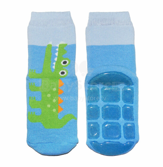Weri Spezials Детские нескользящие носки Crocodile Medium Blue ART.SW-1819 Высококачественных детских носков из хлопка с нескользящим покрытием