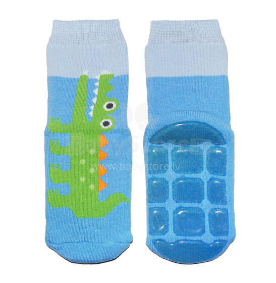 Weri Spezials Bērnu pretslīdes zeķes Crocodile Medium Blue ART.SW-1819 Augstas kvalitātes bērnu zeķes no kokvilnas ar pretslīdes pārklājumu