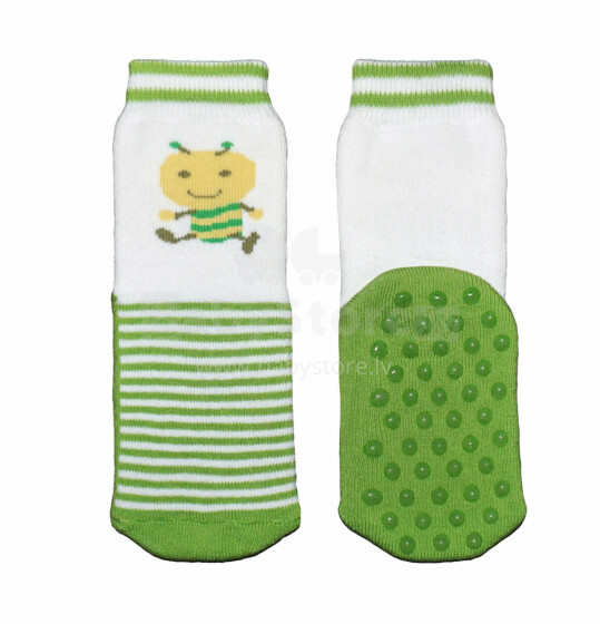 Weri Spezials Children's Non-Slip Socks Little Ant Green ART.WERI-3788 High quality children's socks made of cotton with non-slip coating