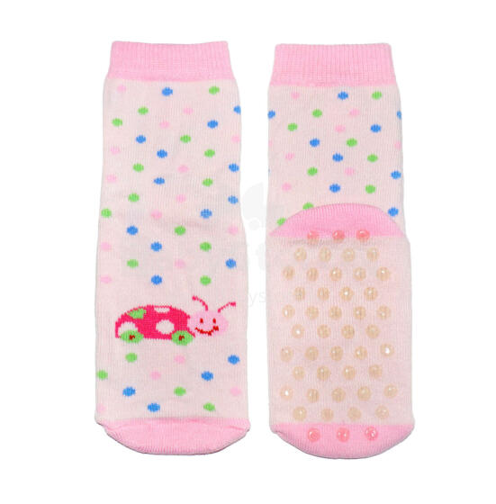 Weri Spezials Детские нескользящие носки Little Beetle Light Pink ART.WERI-1317 Высококачественных детских носков из хлопка с нескользящим покрытием