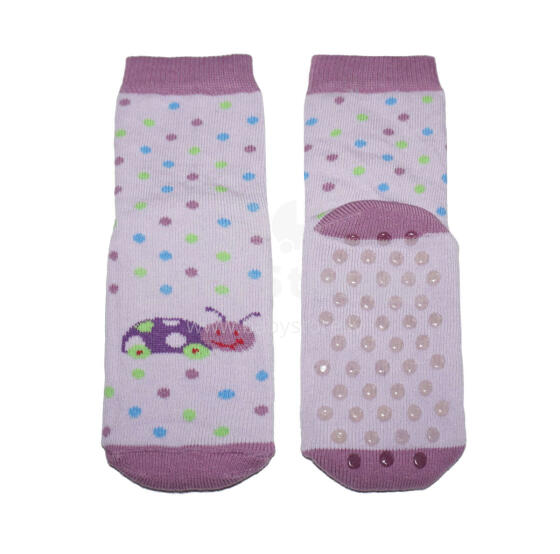 Weri Spezials Bērnu pretslīdes zeķes Little Beetle Lilac ART.WERI-1322 Augstas kvalitātes bērnu zeķes no kokvilnas ar pretslīdes pārklājumu