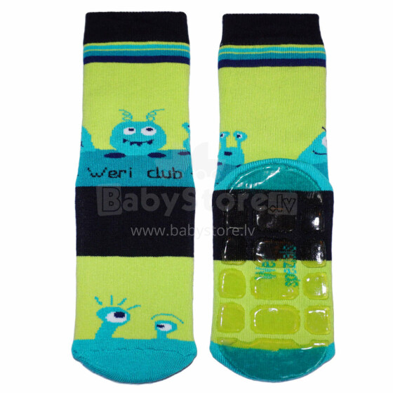 Weri Spezials Children's Non-Slip Socks UFO Green ART.WERI-8367 High quality children's socks made of cotton with non-slip coating