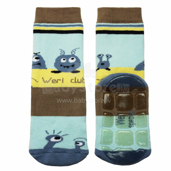 Weri Spezials Children's Non-Slip Socks UFO Light Blue ART.WERI-8357 High quality children's socks made of cotton with non-slip coating