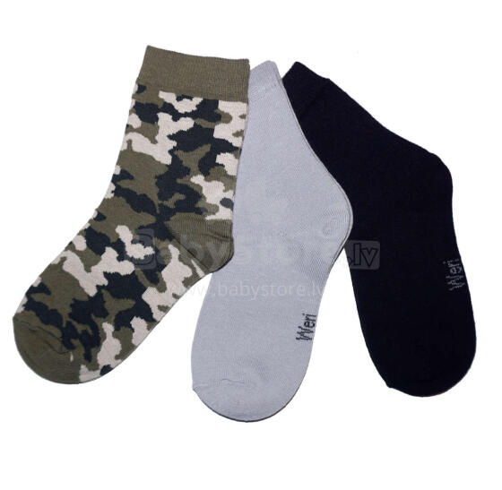 Weri Spezials Children's Socks Military Khaki ART.WERI-1920 Pack of three high quality children's cotton socks