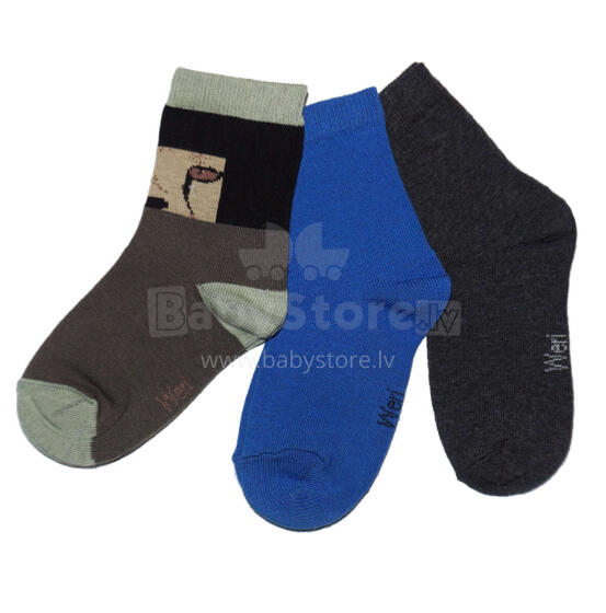 Weri Spezials Children's Socks Jaguar Olive Green ART.WERI-0966 Pack of three high quality children's cotton socks