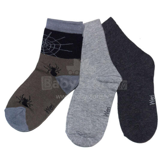 Weri Spezials Children's Socks Spider Web Olive Green ART.WERI-0970 Pack of three high quality children's cotton socks