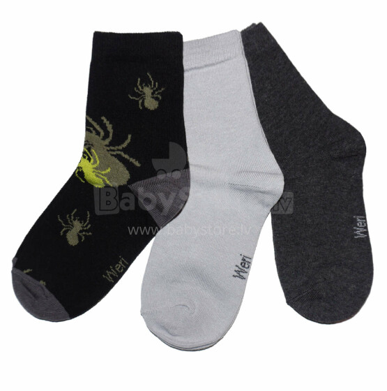 Weri Spezials Children's Socks Spider Black ART.WERI-0974 Pack of three high quality children's cotton socks