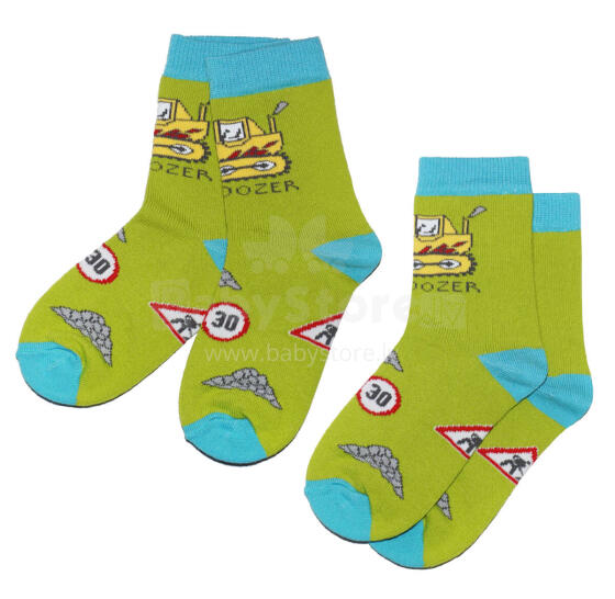 Weri Spezials Children's Socks Bulldozer Green ART.WERI-2942 Pack of two high quality children's cotton socks