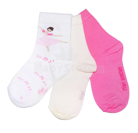 Weri Spezials Children's Socks Ballet Dancer White ART.WERI-2016 Pack of three high quality children's cotton socks
