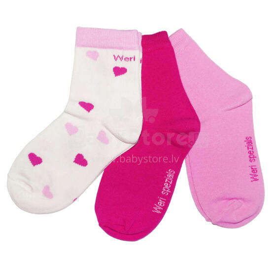 Weri Spezials Children's Socks Hearts Cream ART.WERI-2018 Pack of three high quality children's cotton socks