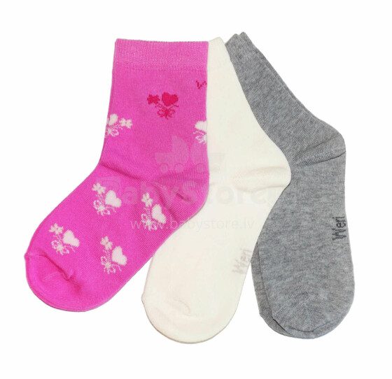 Weri Spezials Children's Socks Hearts and Flowers Dark Pink ART.WERI-2444 Pack of three high quality children's cotton socks
